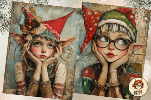 20 Printable Christmas Cards Elves: Illustrations