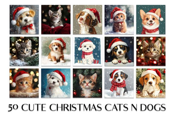 50 Christmas Cats N Dogs 8 Square Illustrations Review