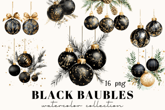 Black Christmas Baubles Clipart for Illustrations