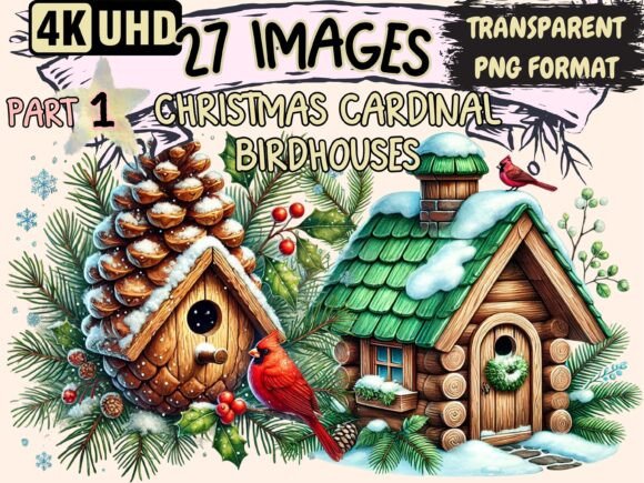 Christmas Cardinal Birdhouses Clipart P1 Review