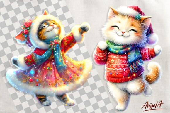 Christmas Clipart, Cat Clipart PNG for Illustrations & Crafts