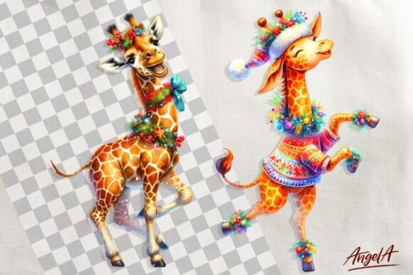 Christmas Clipart, Cute Giraffe Clipart, in Illustrations