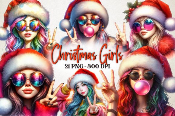 Christmas Girls Sublimation Clipart: Illustrations for Branding