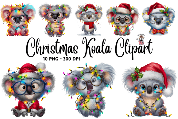 Christmas Koala Clipart PNG Bundle for Illustrations