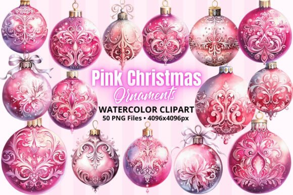 Christmas Ornaments Pink ClipArt PNG for Illustrations