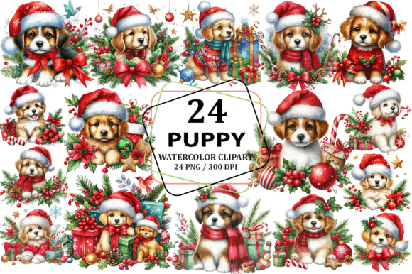 Christmas Puppy Clipart Sublimation PNG for Illustrations