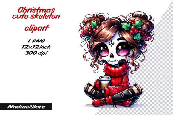 Christmas Skeletons BUNDLE, Clipart PNG: Seasonal Illustrations for Editorial Use