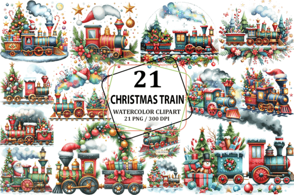 Christmas Train Clipart Sublimation PNG for Modern Illustrations