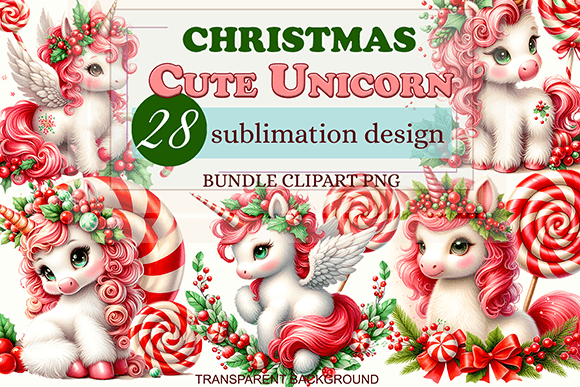Cute Christmas Unicorn Clipart Bundle: Premium Illustrations for Sellers