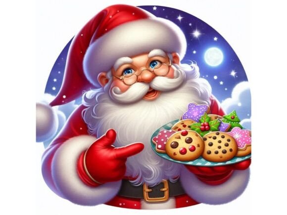 Jolly Santa with a Christmas Cookie Plat Illustrations Review