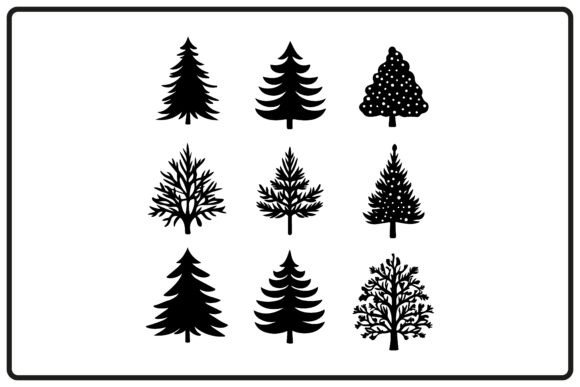 Monochrome Christmas Tree Icon Set Black