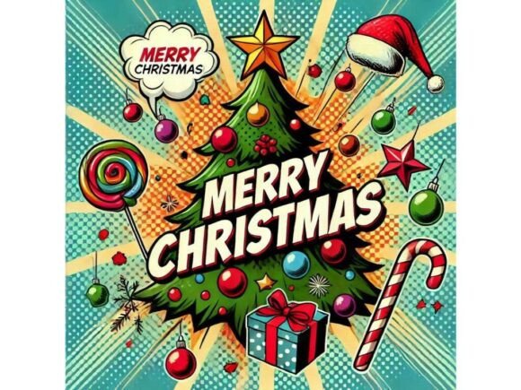 Pop Art Merry Christmas in Bright Tones Illustrations Review