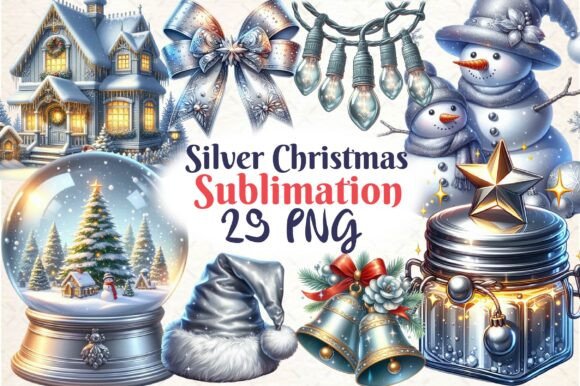 Silver Christmas Sublimation Clipart PNG: A Designer’s Review for Illustrations