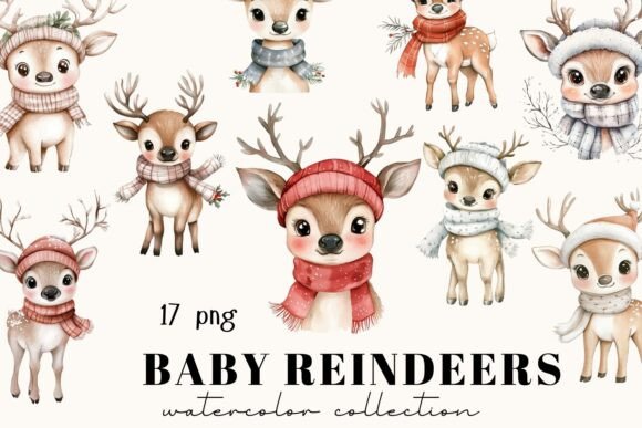 Watercolor Christmas Clipart, Baby Deer